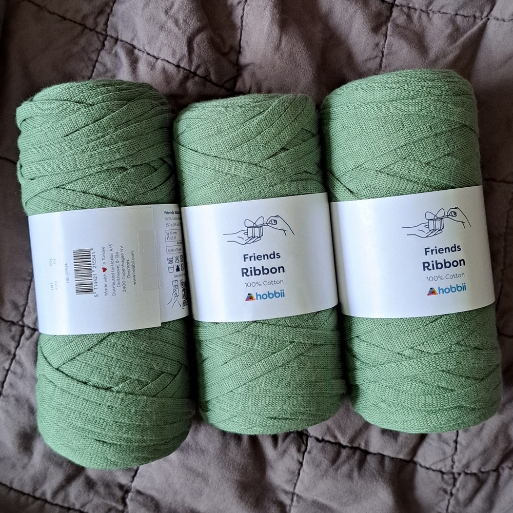 100% Cotton Bulky Ribbon Yarn, Sage, 3 Skeins